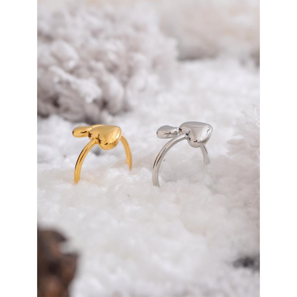 1PC Edelstahl Liebesring Weibliche Persönlichkeit Hip Hop Handpolierter Herz offener Ring