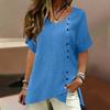 Women's Summer Top Fashion Casual Pure Cotton V-neck Top Women's Short Sleeve Button Loose Shirt