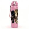 1PC Black Leopard Cat Standing Animal Print 750ml Color Plastic Sports Water Bottle Leakproof Flip Straw Lid Suitable for Sports Office Home Use