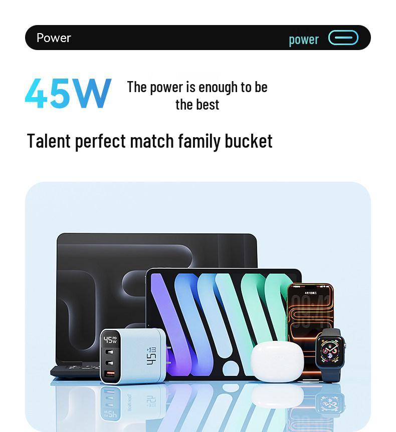 45W Gallium Nitride Fast Charger with Three Ports for iPhone 16 Pro Max