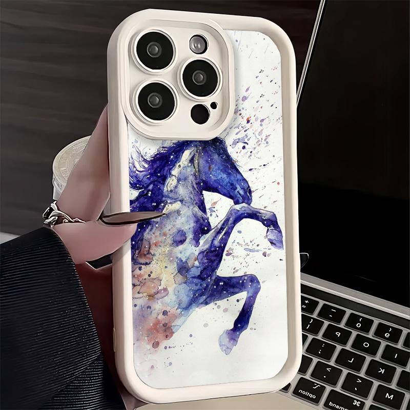 Phone Case for iPhone 17 Air 16E 15 16 Pro Max Oil Painting Horse Cover 14 Plus 13 12 Mini Soft Shell Silicone Fundas