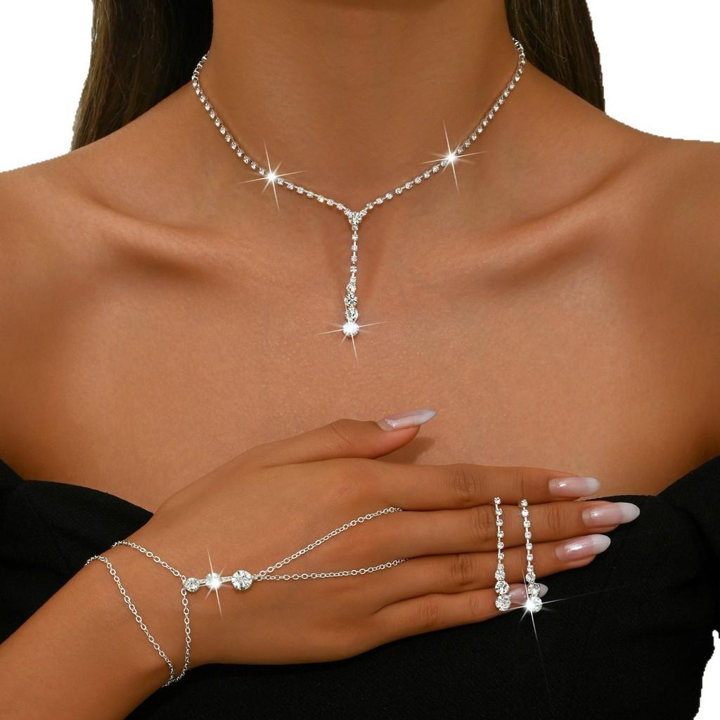 Minimalist Geometric Jewelry Set With Alloy Chain And Rhinestone Accents For Women
