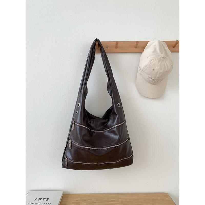 

Soft leather black tote bag women s large-capacity heavy industry zipper shoulder bag women s bag work commuter bag senior sense кофейный