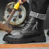 New 2024 Fashion Black Leather Men Work Safety Boots Zip Ankle Indestructible Steel Toe Cap Anti Smashing Shoes Male Footwear