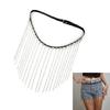 Stylish Black PU Leather Body Chain Belly Chain Belt with Metal Tassels for Women Music Festival and Evening Event Wear