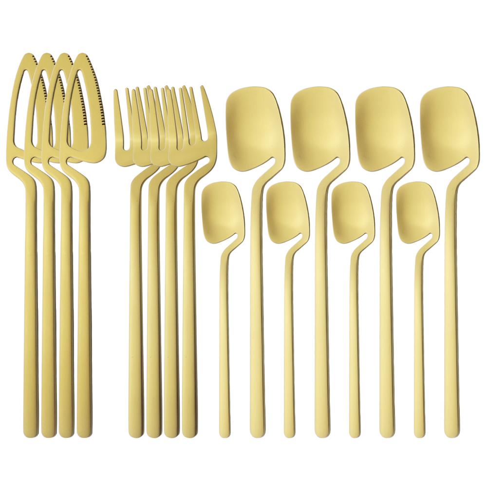 Western 16Pcs Knife Fork Spoon Dinnerware Set Matte 304 Stainless Steel Dinner Cutlery Set Party Kitchen Flatware Tableware