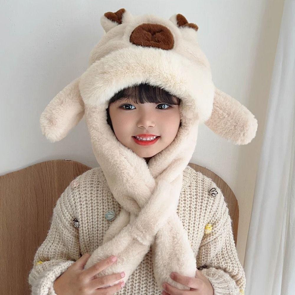 Movable Ears Kids Ear Protection Hat Funny Kids Winter Warm Hat Cute Capybara Hooded Scarf  Outdoor
