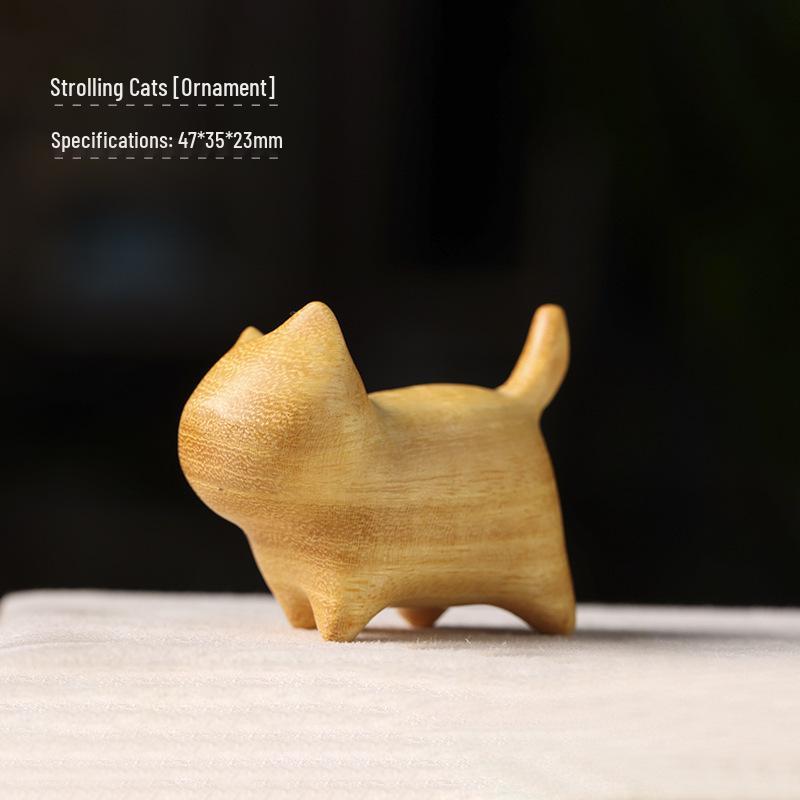 Sandalwood Cat Fun Series: Cute Wooden Cartoon Desktop Ornament for Creative Inspiration