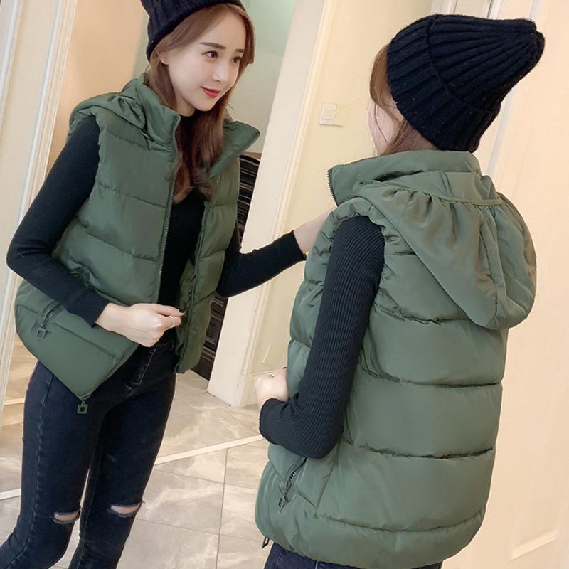 Autumn/Winter 2025 Women's Slim Fit Down Cotton Vest with Detachable Hood - Korean Style, Warm, Sleeveless, Short Length.