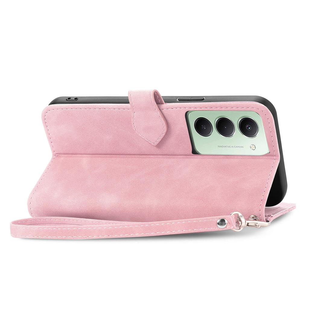 For Xiaomi Redmi 15 5G (Global) (169mm) Zipper Wallet Case with Strap Flower Imprint PU Leather Phone Cover