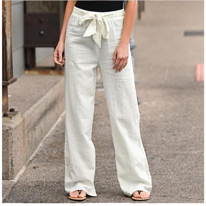 

Nine Point Pants Spring Summer Thin Straight Women Casual Straight Trousers Cotton Pants Elastic Waist Loose Long Pants XS білий