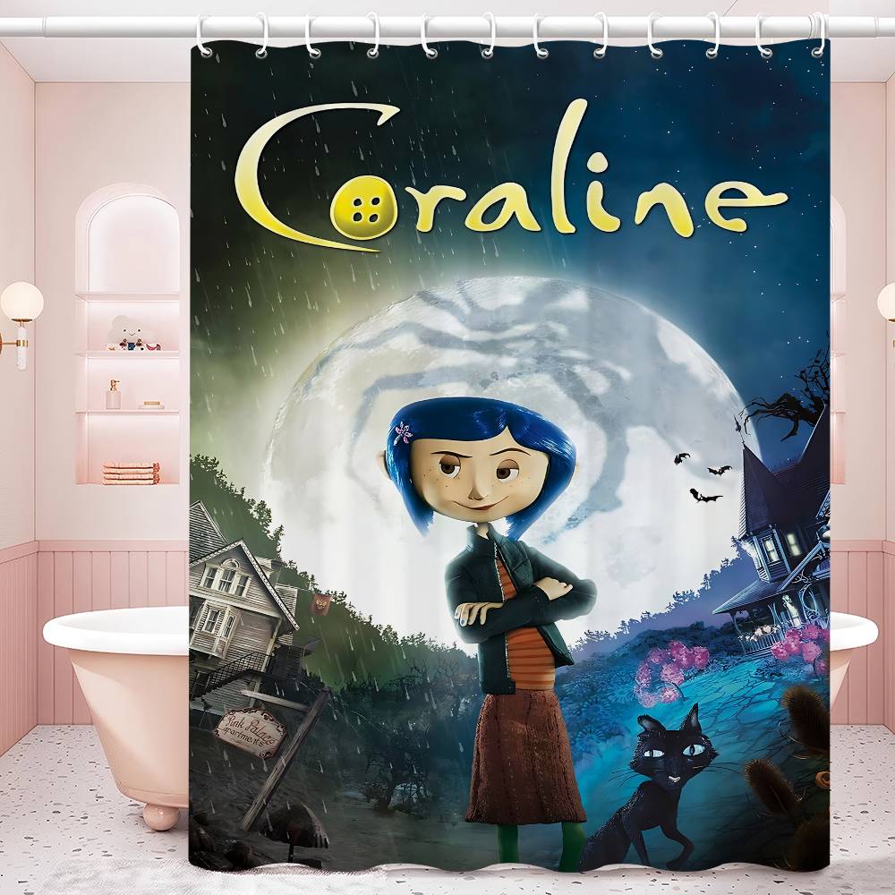 Anime Movie Coraline Shower Curtain - Water-Repellent And Leak-Resistant, Mold And Mildew Resistant For