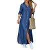 Women Long Sleeve Maxi Dress V-Neck Button Down Shirt Dresse Floral Print Long Dresse