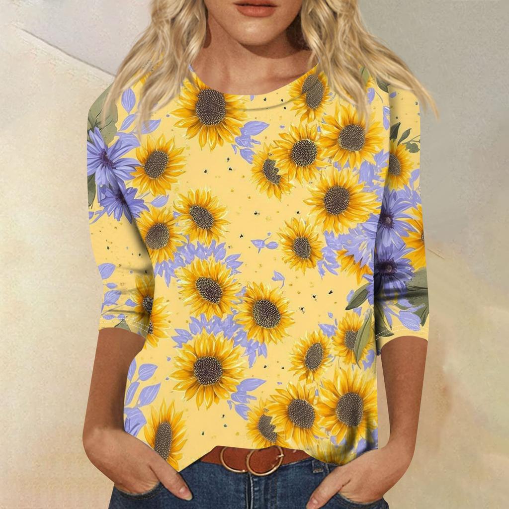 Long Sleeve Shirts for Women Casual Sunflower Print Womens Long Sleeve Tops Comfortable Long Sleeve Tops for Women Soft Womens Long Sleeve T Shirts