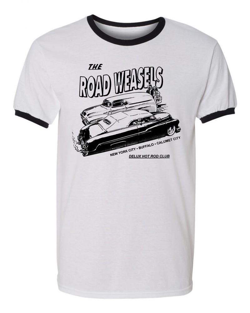 Unisex Ringer Tee T-shirt Cotton Novelty Road Weasels NY Car Club Hot Rod Unisex T-Shirt S