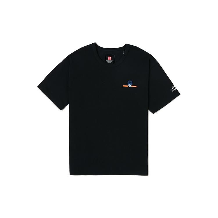 Li Ning Sports Fashion Collection T Shirts Men's Black Crew Neck Moderate Straight Fit AHSR391-2