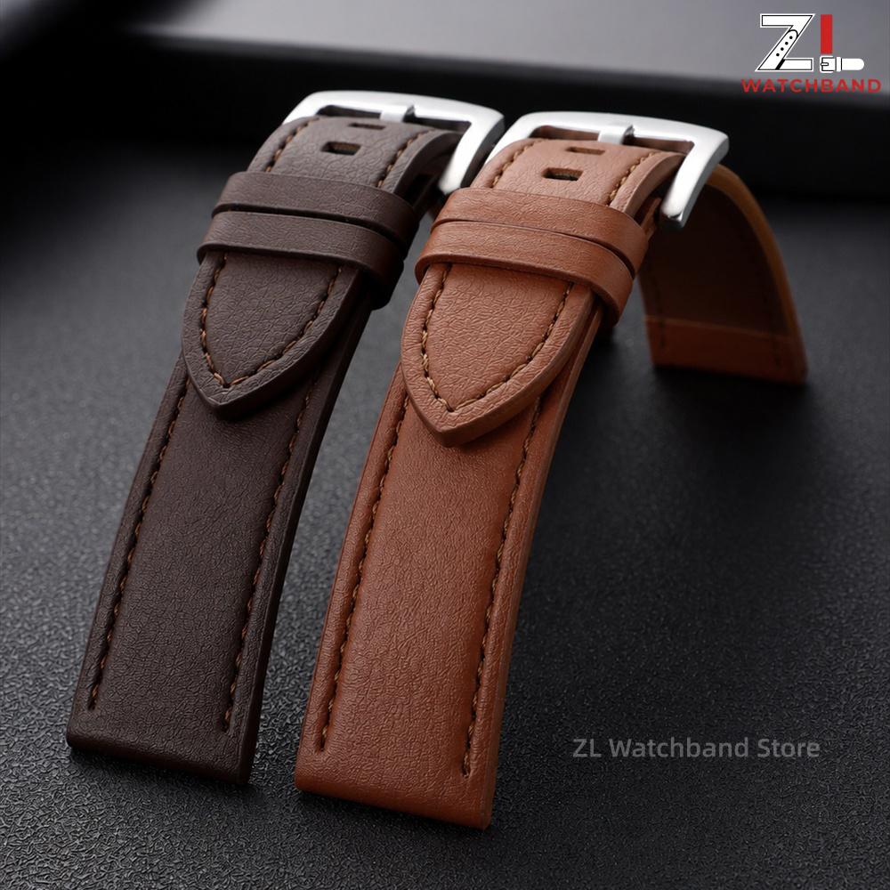 22mm Leather Watchband for Seiko for Huawei for Samsung Replacement Straps Black Brown Blue Wristband Vintage Watch Accessories