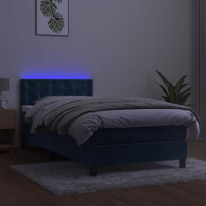Maison Exclusive - Sommier à lattes de lit avec matelas et LED Bleu foncé 90x200cm