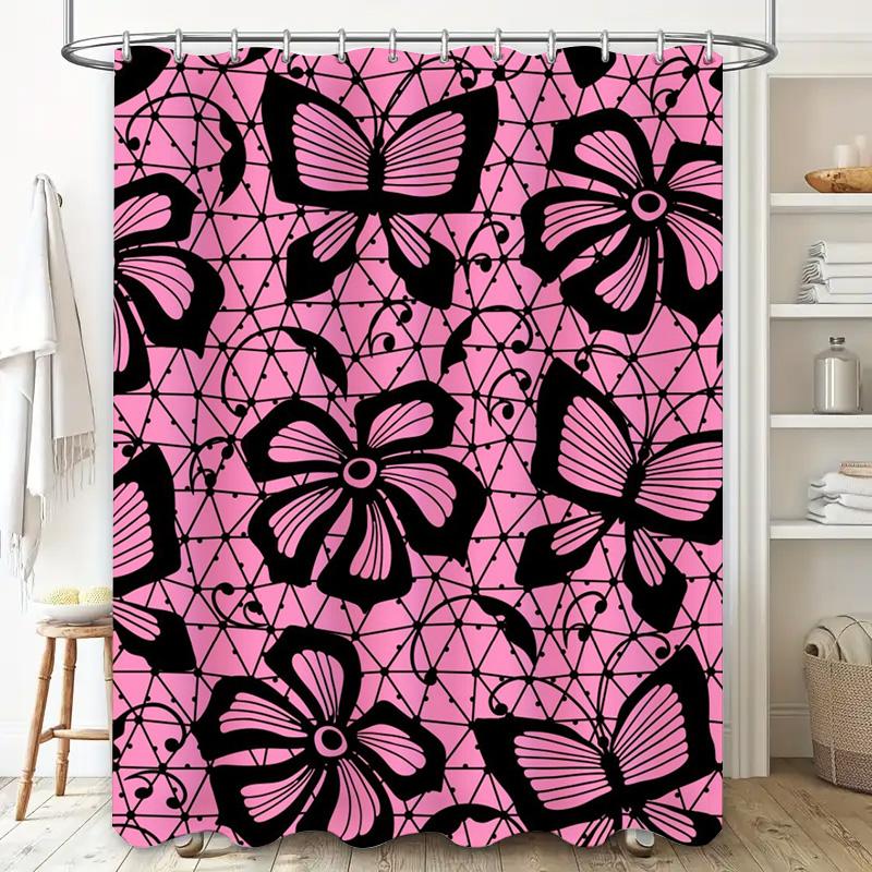 Pink Black Butterfly Print Shower Curtain Waterproof Decor Home Decoration Customizable Size Available Bath Accessories On Aliex