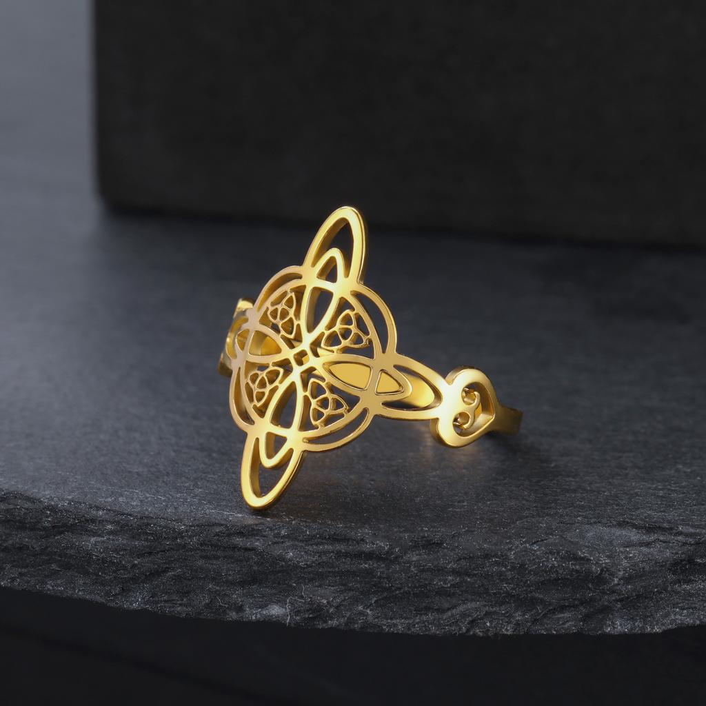 Skyrim Amulet Witch Knot Ring Stainless Steel Witchcraft Women Men Finger Rings Celtics Knot Protection Jewelry Gift New In