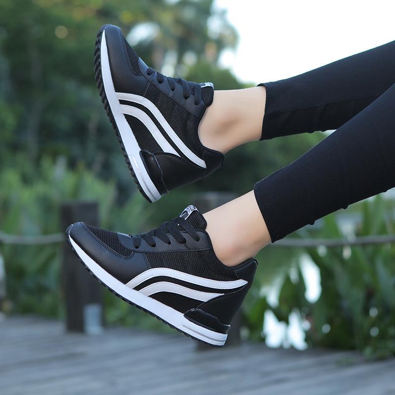 

Сетчатая внутренняя сетка, увеличивающая рост, женская обувь, белые туфли для женщин, весна и осень, новые повседневные дышащие повседневные спортивные туфли для женщин 40 чёрный