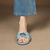 Krazing Pot Cow Skin Mules Summer Size 42 Low Heels Luxury Shoes Metal Decoration Women Superstar Women Peep Toe Slip on Sandals