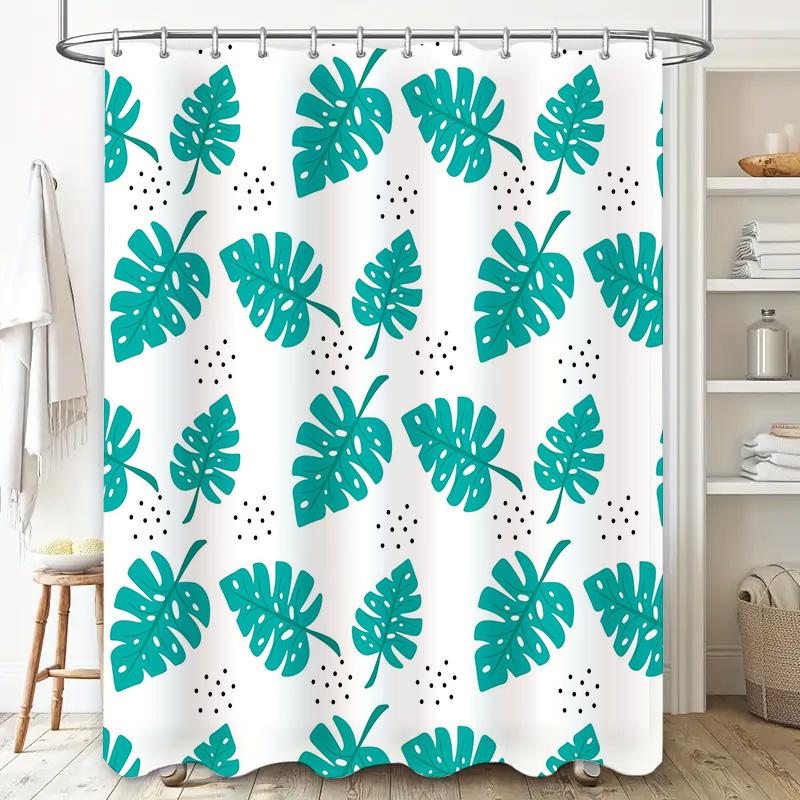 Bright Green Monstera Leaves Shower Curtain Perfect Addition for Your Bathroom Decor Easy Installation, Machine Washable Fabric,