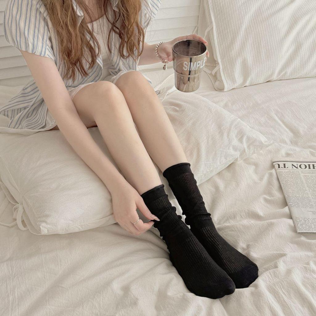 Japanese Ballet Style Women's Mid-Calf and Over-the-Knee Mesh Socks – Spring and Summer Breathable Sweet Scrunch Design.