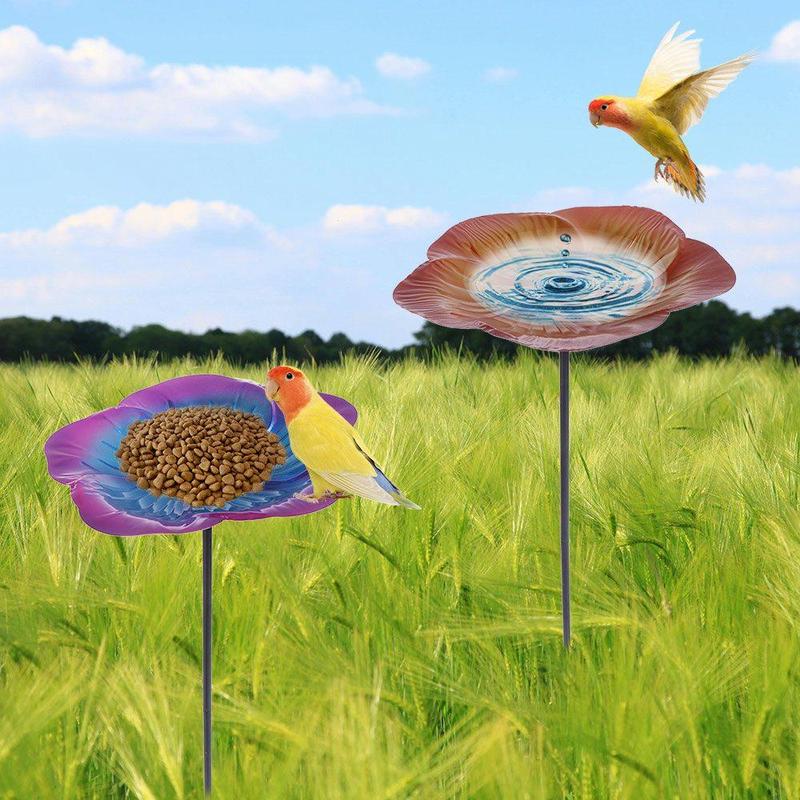 Gartendekoration Eisen Vogelhäuschen zum Stecken Große Kapazität Praktische Vogelfutterschale Langlebig Blumenförmige Vogeltränke Vogelbad