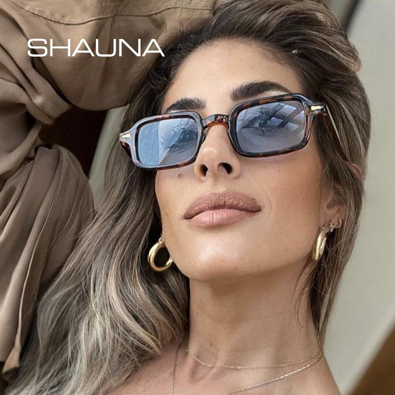 SHAUNA Metallscharnier Retro Rechteckige Sonnenbrille Damen Nieten Brillen Gläser UV400 Trendig Herren Sonnenbrillen