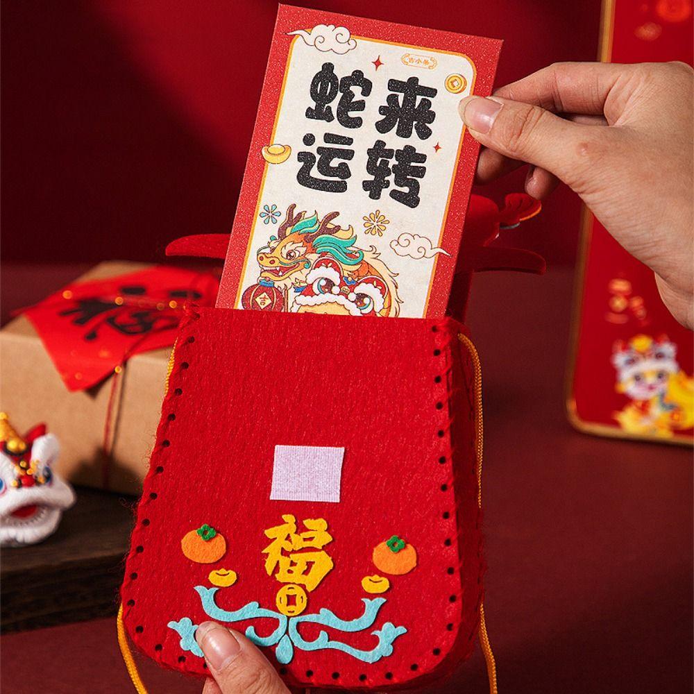 Cartoon New Year Blessing Bag Snake Pattern Material Package Crafts DIY Lucky Bag  Kindergarten