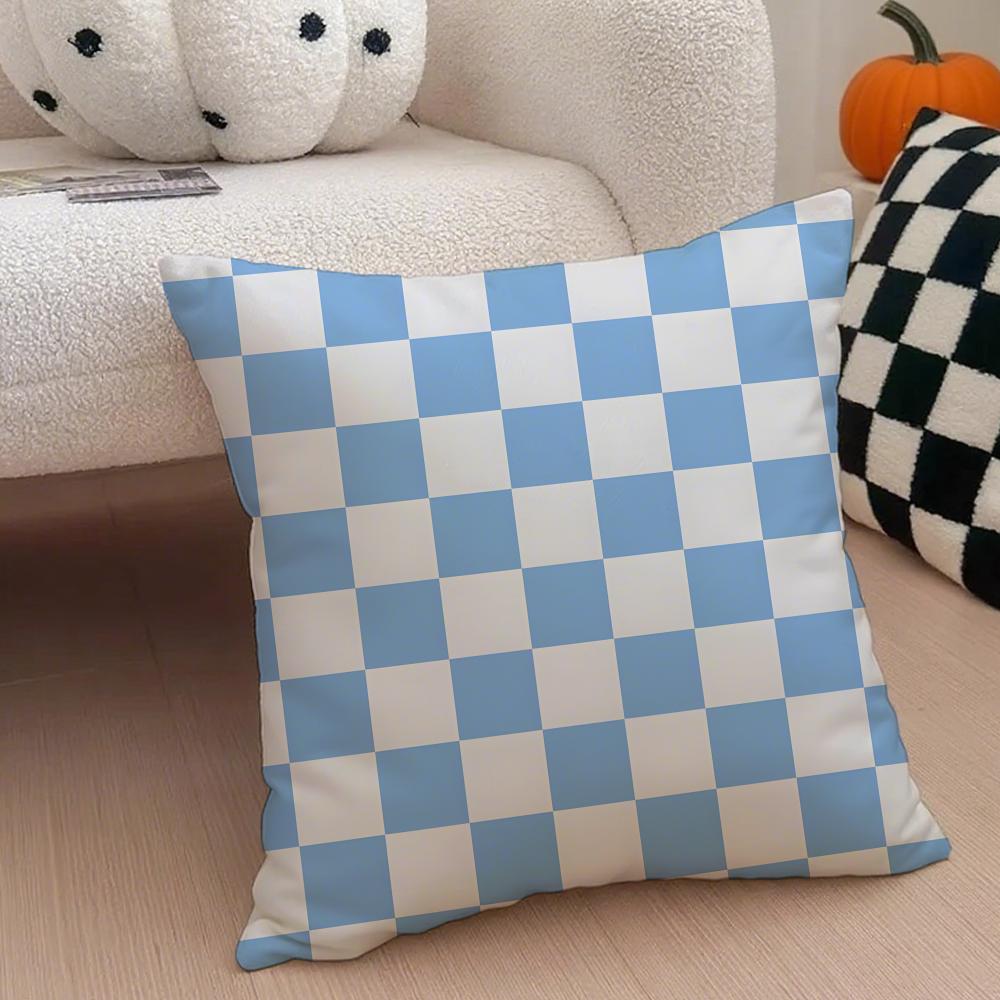 Classical Blue Tartan Design Plaid Cushion Cover Throw Pillow Cover Hidden Button Durable Polyester Chair Cushion