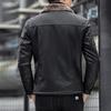 Men Imitation Leather Jacket with Velvet Lining Lapel Long Sleeve Zipper Placket Solid Color Autumn Winter Coat