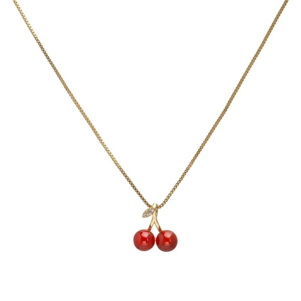 Red Cherry Necklace Niche Design Neck Chain Korean High-Value Girlfriend Jewelry Sweater Necklace Women