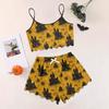 Women's Halloween Set With Retro Floral Print Suspender Sleeveless Vest Shorts Pajama Set
