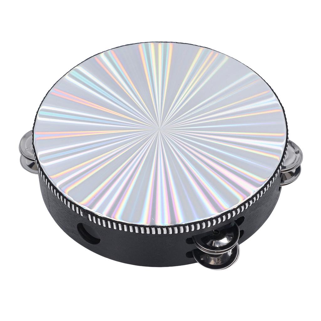 Radiant Tambourine Reflective Clear Crisp Sound Double Row Bell Drum Hand Percussion Instrument 8 Inch