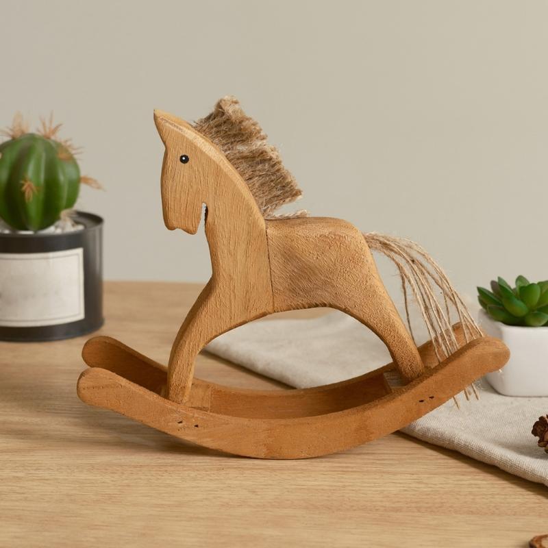 Wooden Rocking Horse Statue Elegant Carved Horse Figurine Home Accent Ornament For Coffee Table Or Nursery Decors Gift