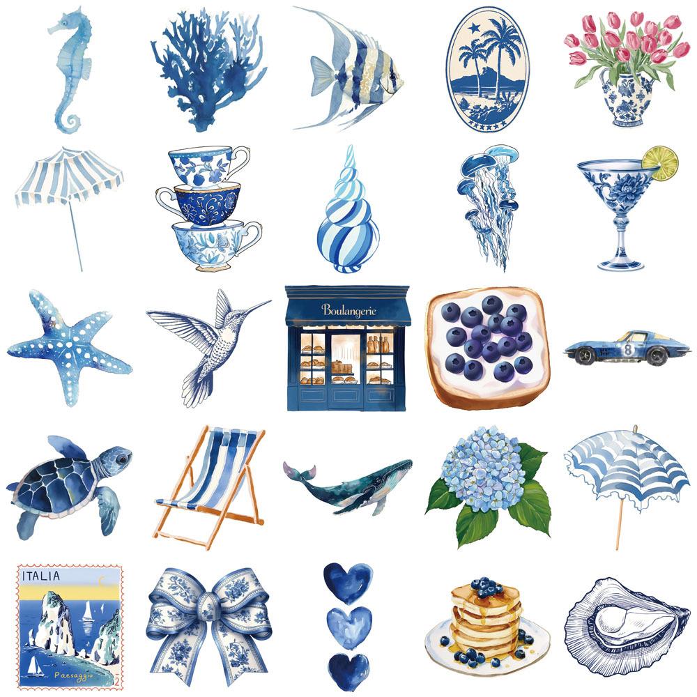 10/30/50PCS Cute Cartoon INS Blue Ocean Graffiti Stickers Aesthetic Art DIY Laptop Luggage Phone Case Vintage Decal Sticker Pack