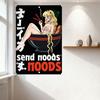Anime Foodie Girl In Bowl Metal Tin Sign, Noodle Themed Wall Art, Playful Cartoon Wall Plaque for Home Bar Cafe Decor, Red Black