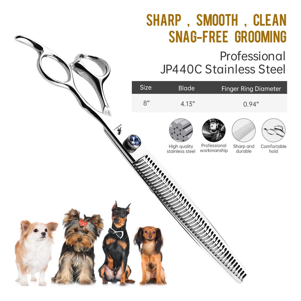 8.0 Inch Nimpson, Silver, Dense Tooth Scissors, Pet Grooming Scissors