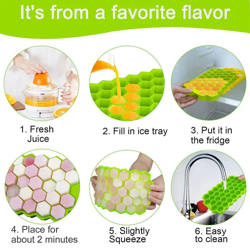 Creative Honeycomb Ice Cube Tray Reusable Silicone Ice Mold Ice Cube Maker BPA Free Ice Mould with Removable Lids
