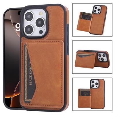 Apple 16 Solid Color Card Holder Stand Business Phone Case with Full Coverage and Side Card Slot