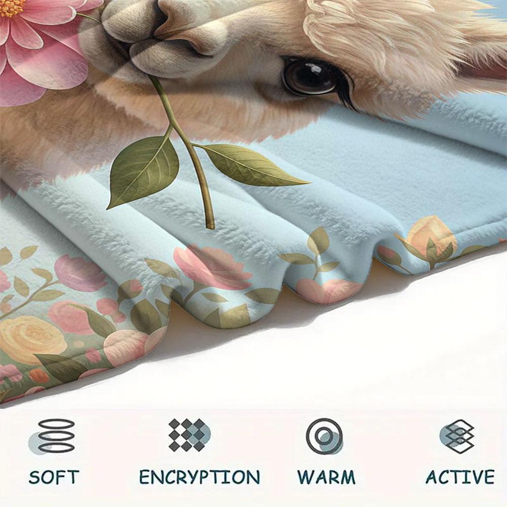 1Pc Cuteflowersanimals Print Flannel Blanket, High Quality Comfortable for All Seasons, Home Decor, Warmth and Comfort, Perfect for Christmas Gifts