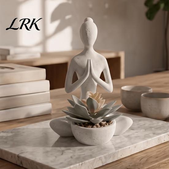 Decorative Meditation Statue 3D Printed Yoga Figure Flowerpot for Succulents and Air Plants, Minimalist Small Plant Pot Windowsill Zen Style Sculpture