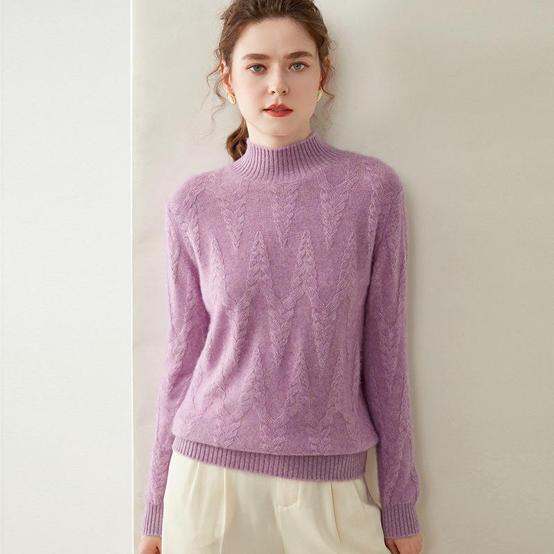 Women's Retro Red Cashmere Knit Base Layer Sweater - Heavyweight, Warm, Long Sleeve, Half-High Neck, Loose Fit