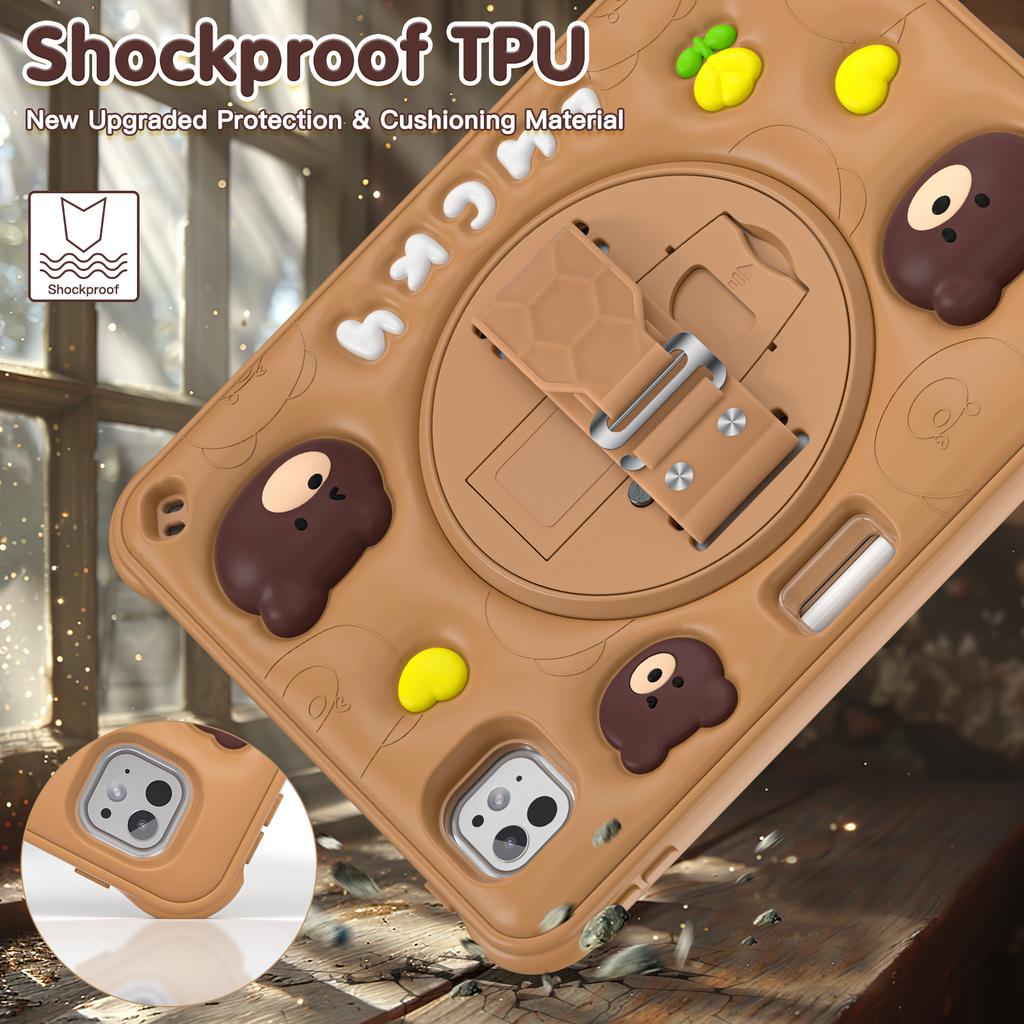 For iPad Pro 11 (2024) Case Bear Pattern PC+Silicone+TPU Kickstand Tablet Cover