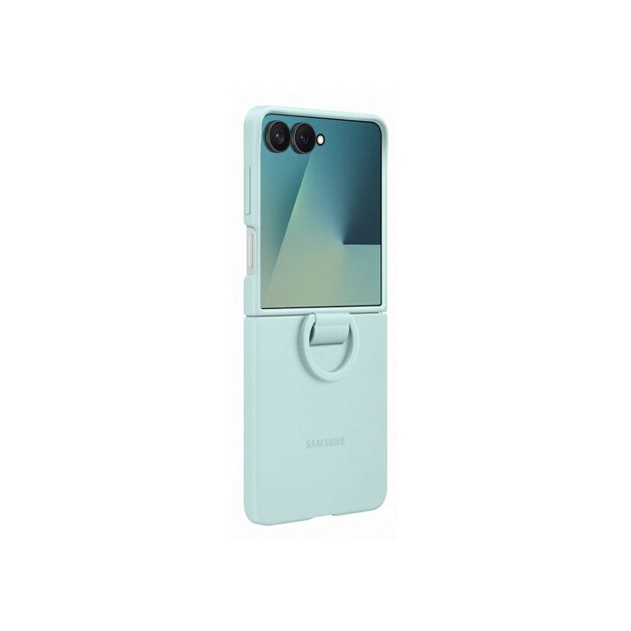 Coque en silicone avec anneau selfie Vert d eau pour Samsung Galaxy Z Flip 7