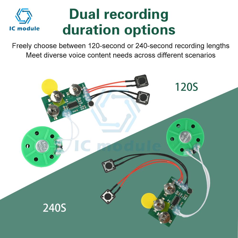 DIY Greeting Card Voice Recorder Module - 120/240 Second Recordable Chip with Button Playback for Talking Card Toy