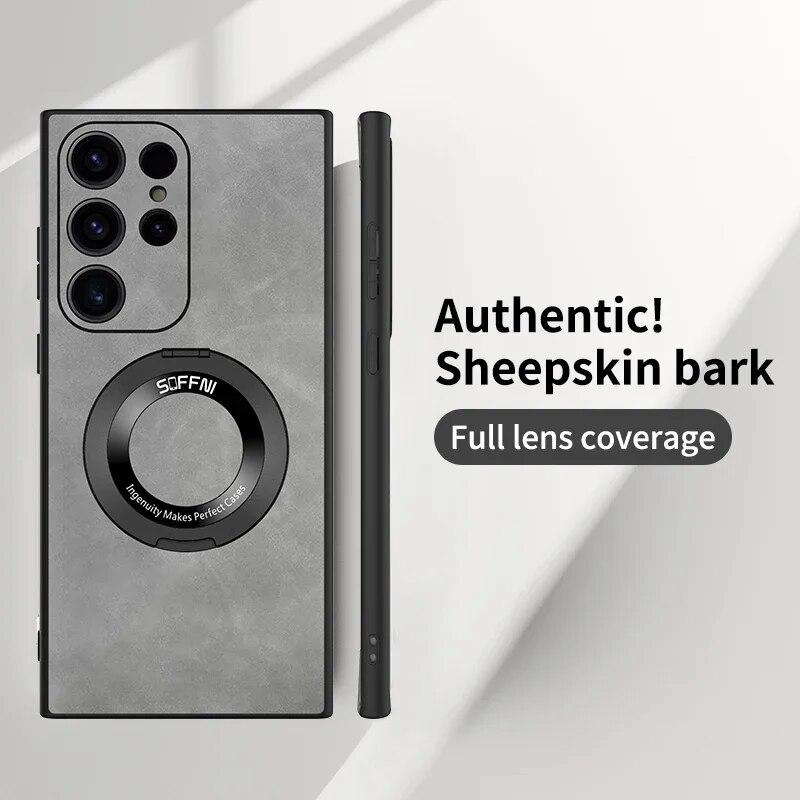 For Samsung Galaxy S23 S22 S21 Ultra Magsafe Case Wireless Charging Ring Holder Plain Leather Matte Magnetic Shockproof Cover