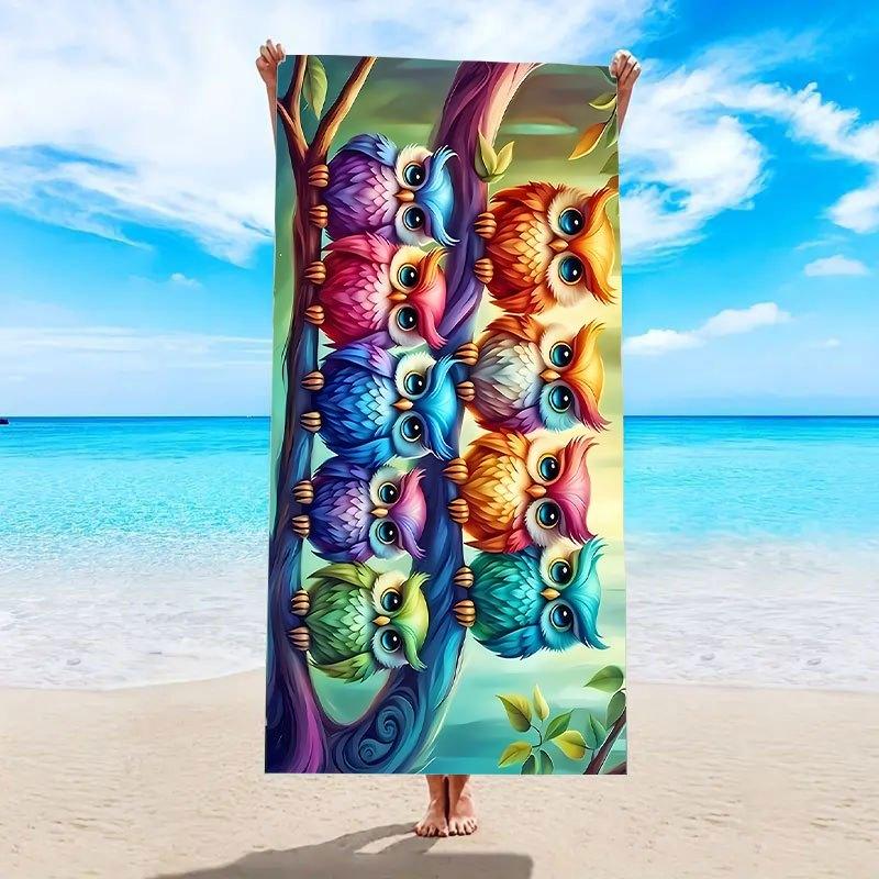 Colorful Owls Beach Towel Cartoon Bird Print Soft Quick-Dry Large Bath Towel For Kids Travel Swim Pool Gift